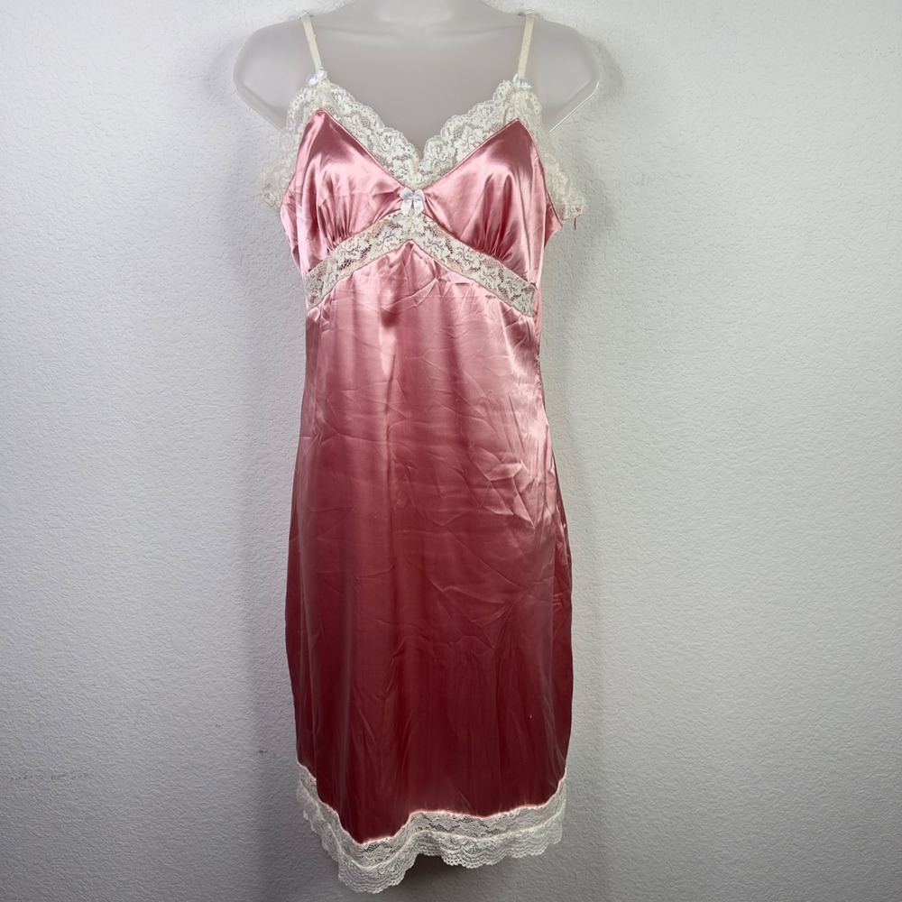 Tunnel Vision Slip Dress Womens L Pink‎ Lace Satin Coquette Y2K Romantic Ballet